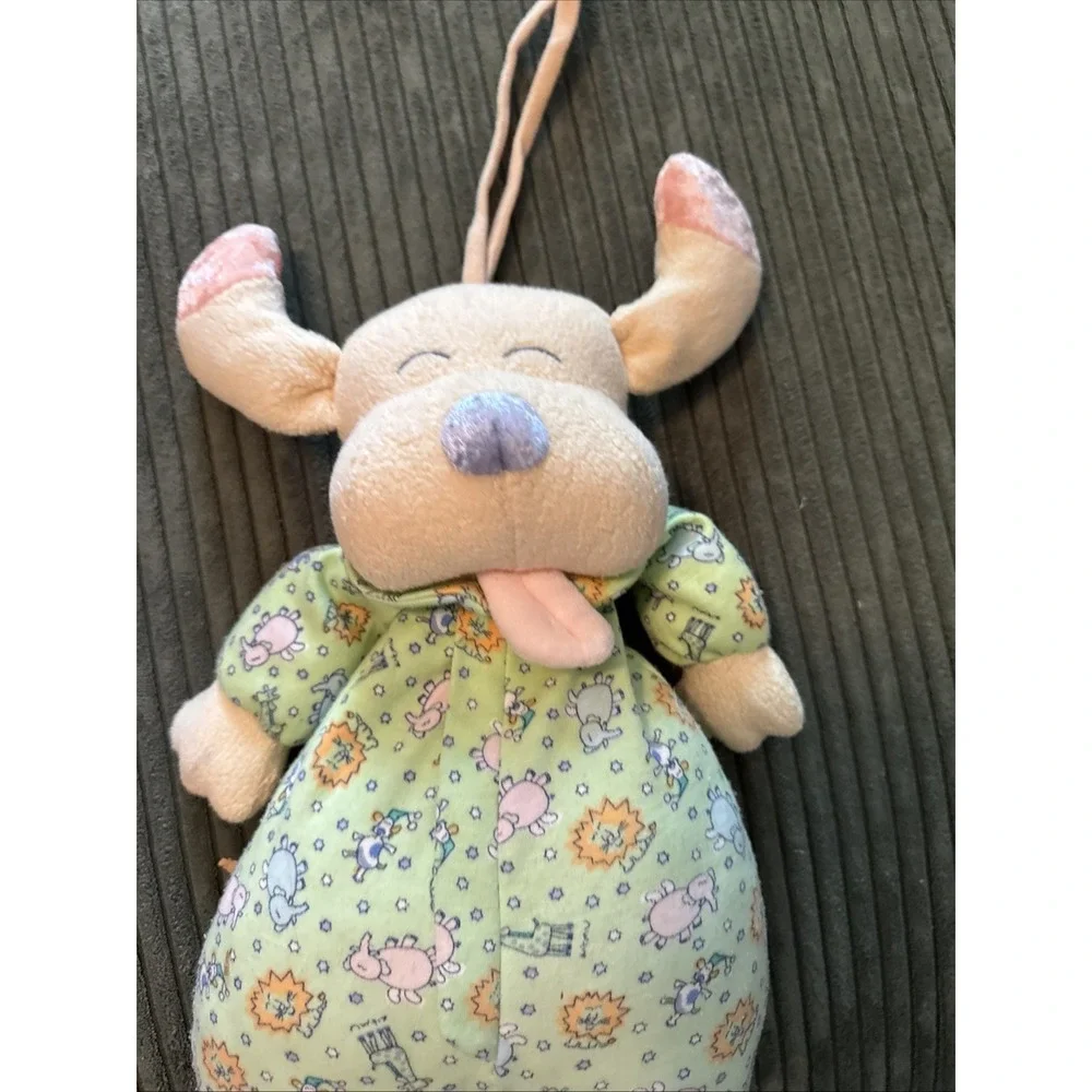 Carter's Vintage Green Dog Puppy  Animals Musical Crib Pull Stuffed Plush Works